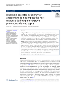 Bradykinin Receptor Deficiency Or Antagonism Do Not Impact the Host