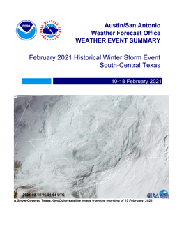 February 2021 Historical Winter Storm Event South-Central Texas