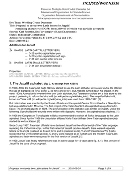 Proposal to Encode Two Latin Letters for Janalif — 2010-09-24 Page 1 of 9 2