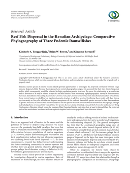 Research Article Reef Fish Dispersal in the Hawaiian Archipelago: Comparative Phylogeography of Three Endemic Damselfishes