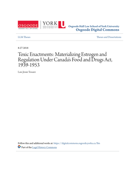 Materializing Estrogen and Regulation Under Canada's Food and Drugs Act, 1939-1953 Lara Jessie Tessaro