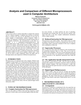 Analysis and Comparison of Different Microprocessors Used in Computer