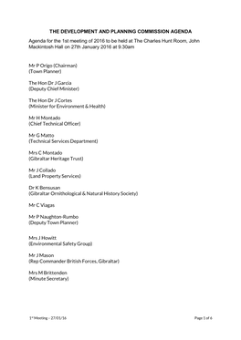 THE DEVELOPMENT and PLANNING COMMISSION AGENDA Agenda for the 1St Meeting of 2016 to Be Held at the Charles Hunt Room, John Mack