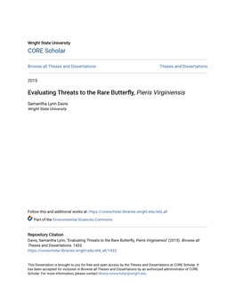 Evaluating Threats to the Rare Butterfly, Pieris Virginiensis