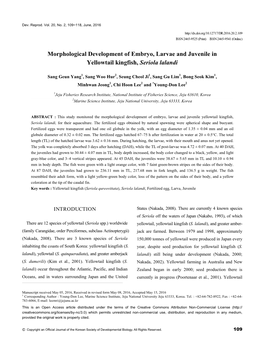 Morphological Development of Embryo, Larvae and Juvenile in Yellowtail Kingfish, Seriola Lalandi