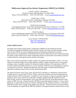 Multi-Sensor Improved Sea Surface Temperature (MISST) for GODAE