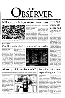 ND Victory Brings Mixed Reactions Tvvo ND Students Call First Irish Game a 'Rollercoaster' Students