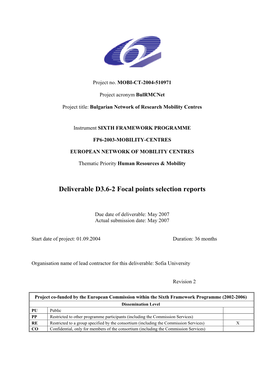 Focal Points Selection by the Regional Research Mobility Centres