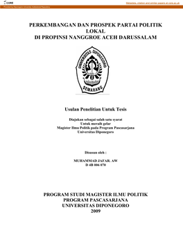 Perkembangan Dan Prospek Partai Politik Lokal Di Propinsi Nanggroe Aceh Darussalam
