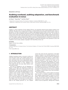 Auditing Overhead, Auditing Adaptation, and Benchmark Evaluation in Linux Lei Zeng1, Yang Xiao1* and Hui Chen2