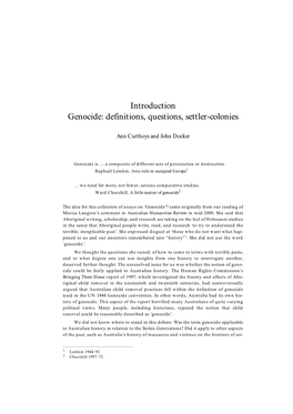 Introduction: Genocide: Definitions, Questions, Settler-Coloni