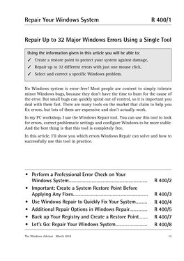 Repair up to 32 Major Windows Errors Using a Single Tool R 400/1