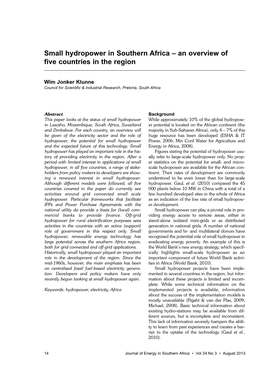 Small Hydropower in Southern Africa – an Overview of Five Countries in the Region