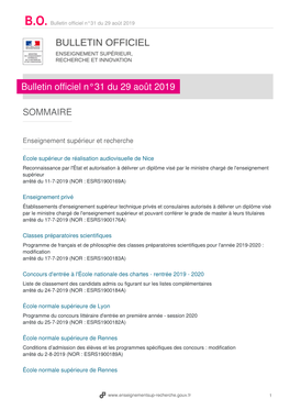 Bulletin Officiel N°31 Du 29 Août 2019