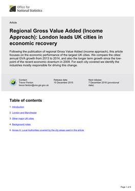 Regional Gross Value Added (Income Approach): London Leads UK Cities in Economic Recovery