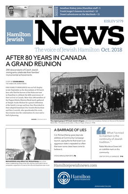 AFTER 80 YEARS in CANADA a GRAND REUNION 200 Descendants of Czech Jewish Immigrants Celebrate Their Families’ Monumental Achievements