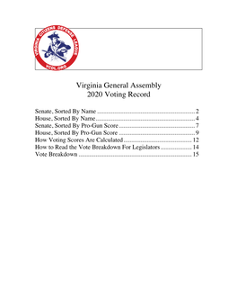 Virginia General Assembly 2020 Voting Record