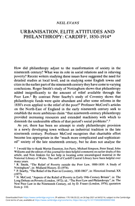 Urbanisation, Elite Attitudes and Philanthropy: Cardiff, 1850–1914