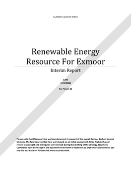 Renewable Energy Resource for Exmoor Interim Report