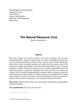 The Natural Resource Cure Quality of Institutions?