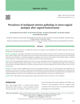 Prevalence of Malignant Uterine Pathology in Utero-Vaginal Prolapse After Vaginal Hysterectomy