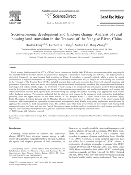 Socio-Economic Development and Land-Use Change: Analysis of Rural Housing Land Transition in the Transect of the Yangtse River, China