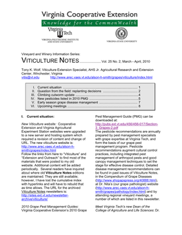 Vineyard and Winery Information Series: VITICULTURE NOTES