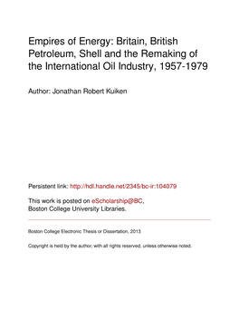 Britain, British Petroleum, Shell and the Remaking of the International Oil Industry, 1957-1979