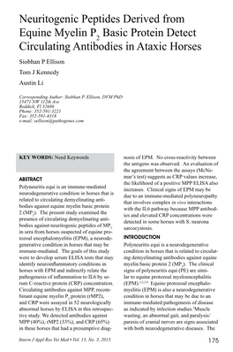 Basic Protein Detect Circulating Antibodies in Ataxic Horses Siobhan P Ellison Tom J Kennedy Austin Li