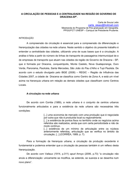 A Circulação De Pessoas Na Região De Dracena-Sp