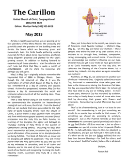 The Carillon United Church of Christ, Congregational (585) 492-4530 Editor: Marilyn Pirdy (585) 322-8823