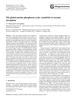 The Global Marine Phosphorus Cycle: Sensitivity to Oceanic Circulation