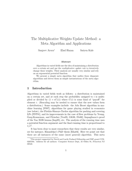 The Multiplicative Weights Update Method: a Meta Algorithm and Applications