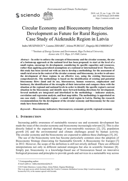 Circular Economy and Bioeconomy Interaction Development As Future for Rural Regions. Case Study of Aizkraukle Region in Latvia
