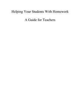 Helping Your Students with Homework a Guide for Teachers