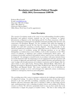 Revolution and Modern Political Thought FALL 2014, Government 150W 06