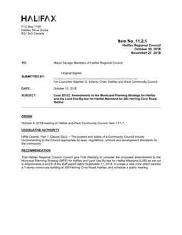 Case 20102: Amendments to the Municipal Planning Strategy for Halifax and the Land Use By-Law for Halifax Mainland for 383 Herring Cove Road, Halifax