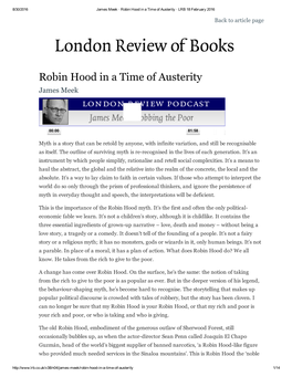 Robin Hood in a Time of Austerity · LRB 18 February 2016