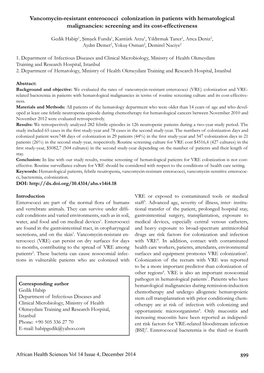 Vancomycin-Resistant Enterococci Colonization in Patients with Hematological Malignancies: Screening and Its Cost-Effectiveness