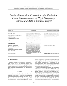 In-Situ Attenuation Corrections for Radiation Force Measurements of High Frequency Ultrasound with a Conical Target