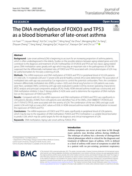 The DNA Methylation of FOXO3 and TP53 As a Blood Biomarker of Late