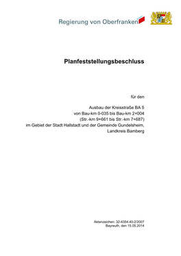 Planfeststellungsbeschluss Für Den Ausbau Der Kreisstraße BA 5 Von