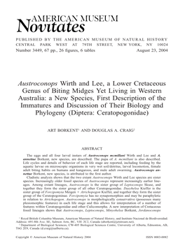 Austroconops Wirth and Lee, a Lower Cretaceous Genus of Biting Midges