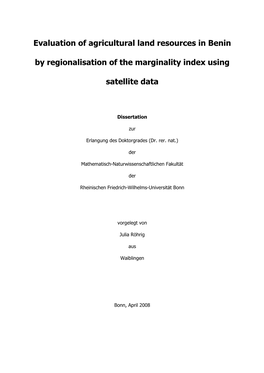 Evaluation of Agricultural Land Resources in Benin By