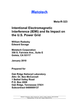 Intentional Electromagnetic Interference (IEMI) and Its Impact on the U.S