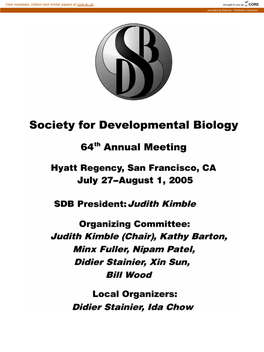 Society for Developmental Biology 64Th Annual Meeting
