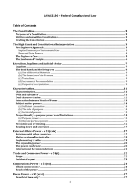 LAWS2150 – Federal Constitutional Law Table of Contents