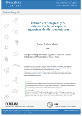 Estudios Cariológicos Y De Sistemática De Las Especies Argentinas De Alstroemeriaceae