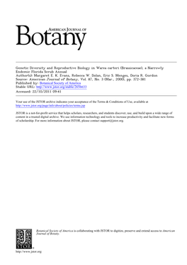 Genetic Diversity and Reproductive Biology in Warea Carteri (Brassicaceae), a Narrowly Endemic Florida Scrub Annual Author(S): Margaret E