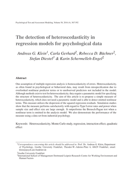 The Detection of Heteroscedasticity in Regression Models for Psychological Data